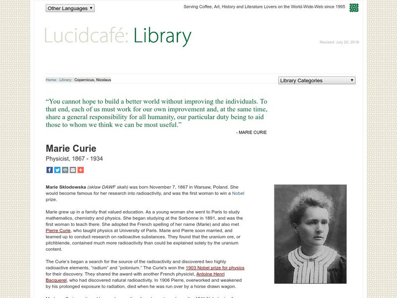Lucidcafe: Marie Sklodowska Curie Handout Lucidcafe: Marie Sklodowska Curie Handout