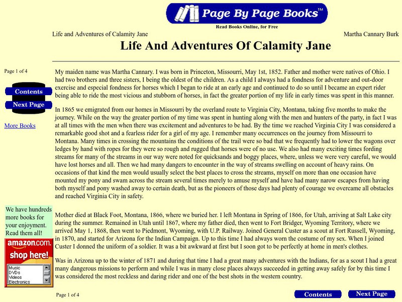 Page by Page Books: Life and Adventures of Calamity Jane Primary Page by Page Books: Life and Adventures of Calamity Jane Primary