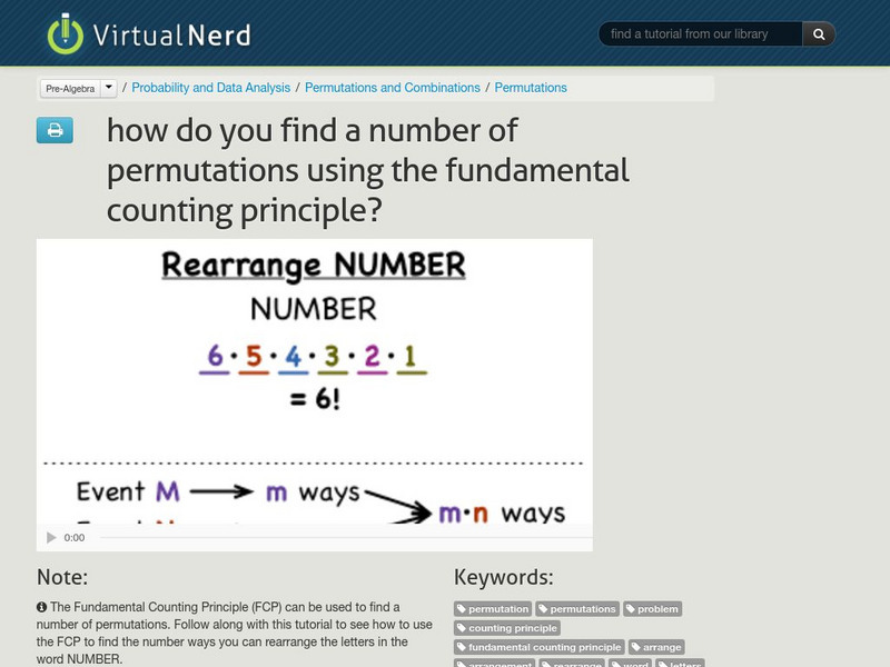 Virtual Nerd: Find a Number of Permutations Using Fundamental Counting Principle Instructional Video Virtual Nerd: Find a Number of Permutations Using Fundamental Counting Principle Instructional Video