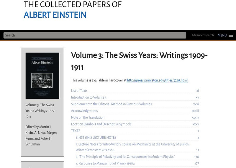 The Collected Papers of Einstein: Volume 3: Swiss Years: Writings 1909 1911 eBook The Collected Papers of Einstein: Volume 3: Swiss Years: Writings 1909 1911 eBook