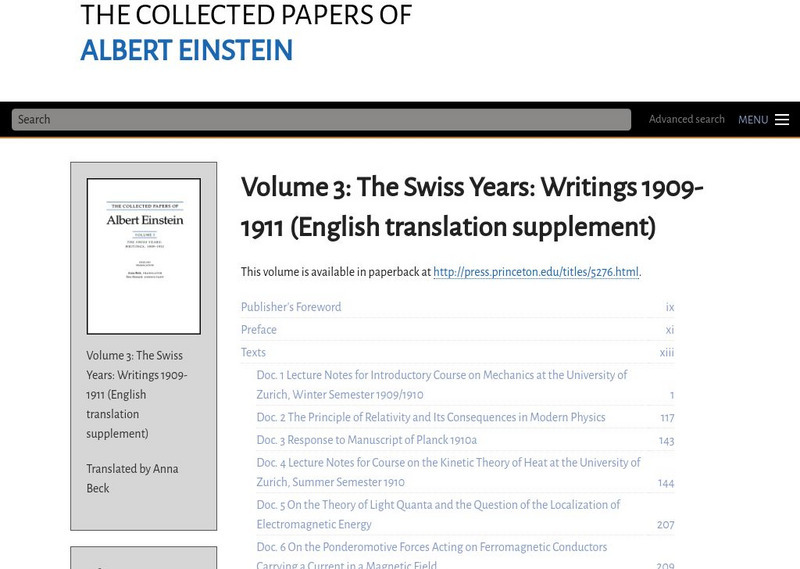 The Collected Papers of Einstein: Volume 3: Swiss Years: Writings 1909 1911 Eng eBook The Collected Papers of Einstein: Volume 3: Swiss Years: Writings 1909 1911 Eng eBook