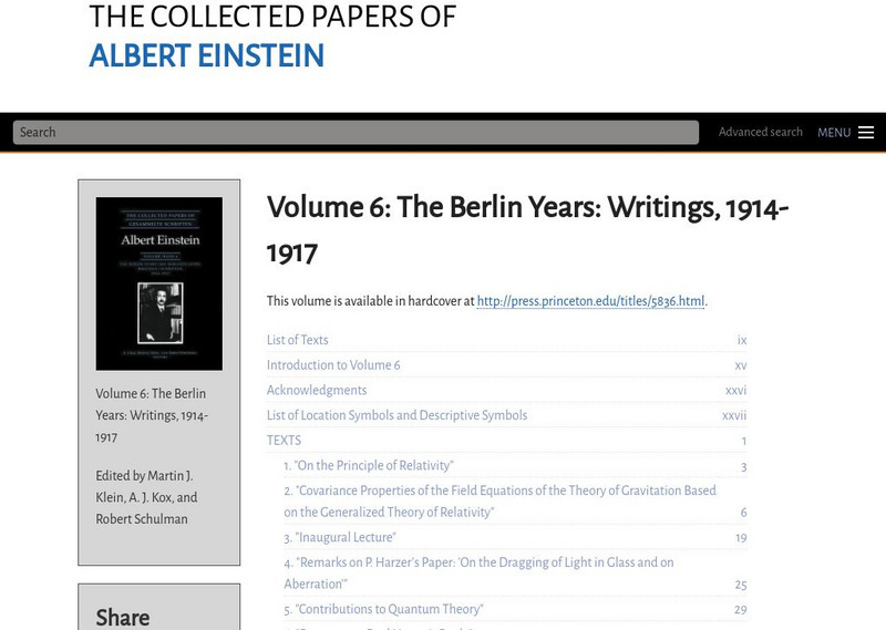 The Collected Papers of Einstein:volume 6: The Berlin Years: Writings, 1914 1917 eBook The Collected Papers of Einstein:volume 6: The Berlin Years: Writings, 1914 1917 eBook