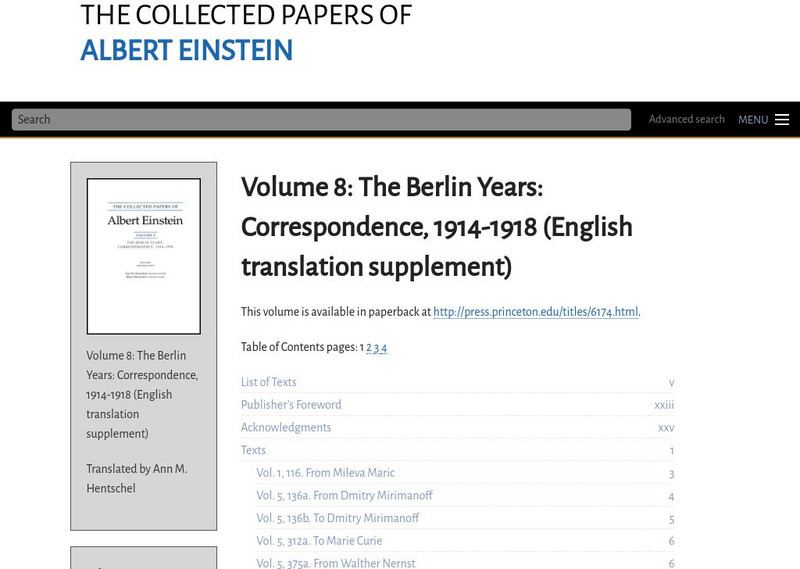 Collected Papers of Einstein: Volume 8,a: Berlin: Correspondence 1914 1917 Eng eBook Collected Papers of Einstein: Volume 8,a: Berlin: Correspondence 1914 1917 Eng eBook