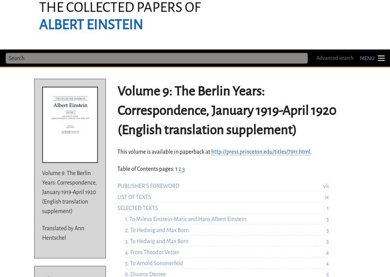 Collected Papers of Einstein: Vol 9: Berlin Years: Correspondence:1919 1920 Eng eBook Collected Papers of Einstein: Vol 9: Berlin Years: Correspondence:1919 1920 Eng eBook