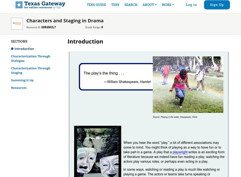 Texas Gateway: Characters and Staging in Drama Unit Plan Texas Gateway: Characters and Staging in Drama Unit Plan