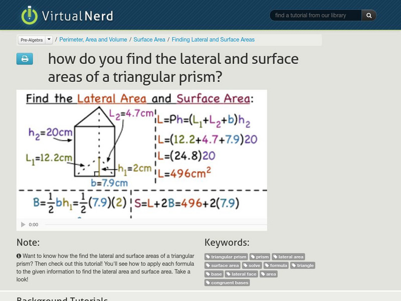 Virtual Nerd: Find the Lateral and Surface Areas of a Triangular Prism Instructional Video