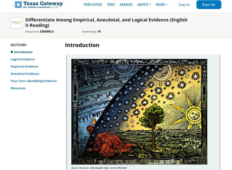 Texas Gateway: Differentiate Among Empirical, Anecdotal, and Logical Evidence Unit Plan Texas Gateway: Differentiate Among Empirical, Anecdotal, and Logical Evidence Unit Plan