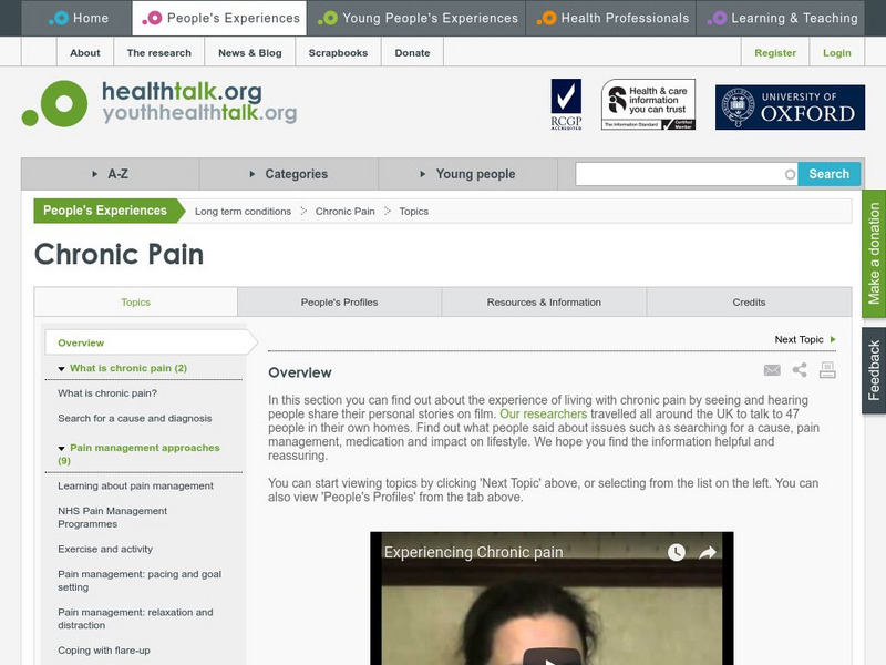 Health Talk Online: Chronic Pain Website