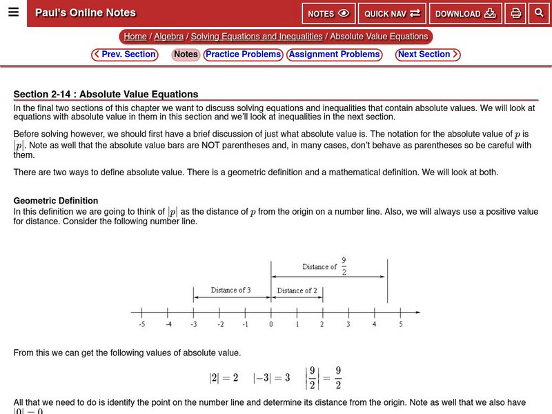 Paul's Online Notes: Absolute Value Equations eBook Paul's Online Notes: Absolute Value Equations eBook