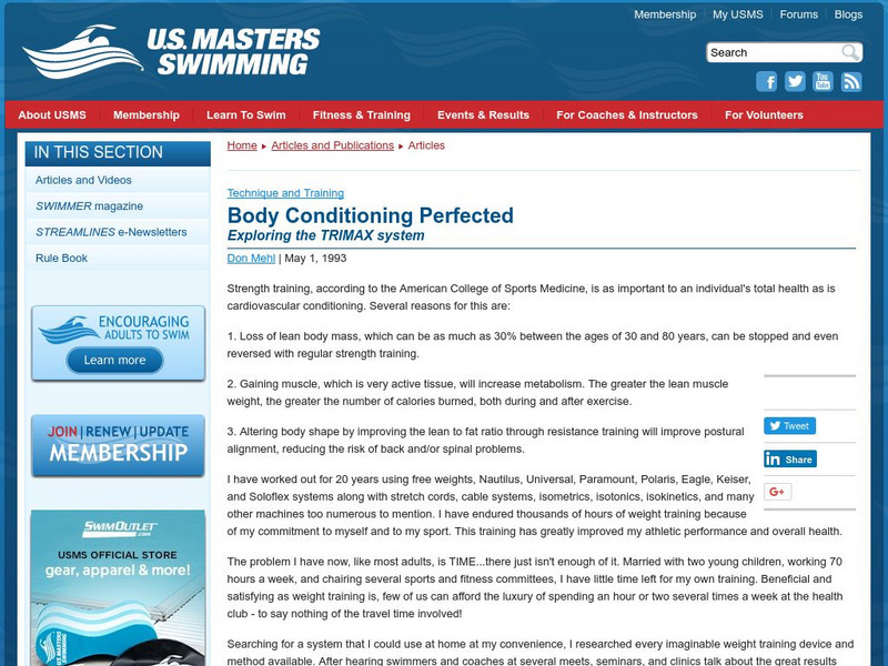 Us Masters Swimming: Body Conditioning Perfected Website