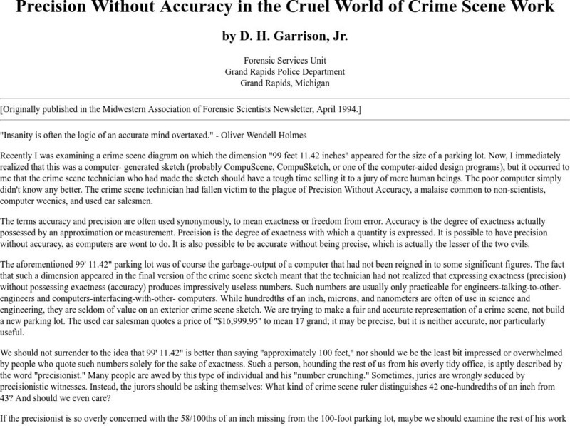 Virginia Tech: Precision Without Accuracy in Crime Scenes Handout