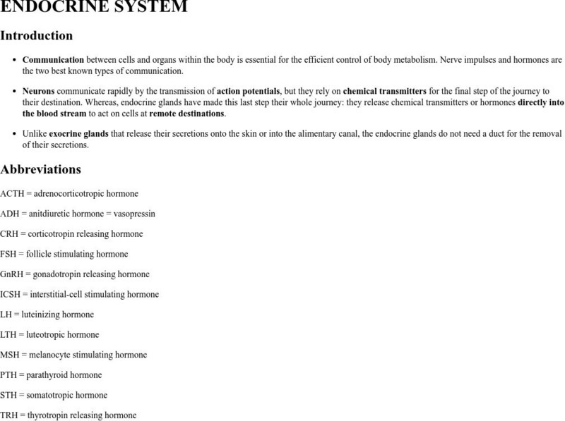 University of Guelph: Endocrine System Handout University of Guelph: Endocrine System Handout