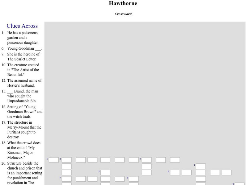 Washington State University: American Authors: Hawthorne Interactive Crossword Interactive