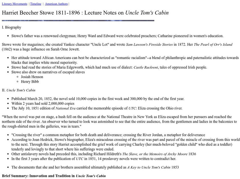 Washington State University: American Authors: Lecture Note on Uncle Tom's Cabin Unit Plan Washington State University: American Authors: Lecture Note on Uncle Tom's Cabin Unit Plan