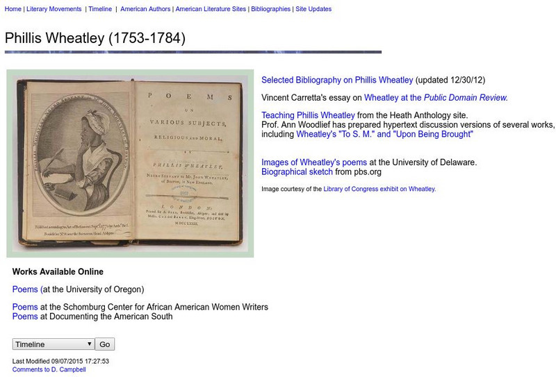 Washington State University: American Authors: Phillis Wheatley Unit Plan Washington State University: American Authors: Phillis Wheatley Unit Plan