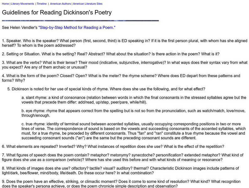 Washington State University: American Authors: Reading Dickinson's Poetry Unit Plan Washington State University: American Authors: Reading Dickinson's Poetry Unit Plan