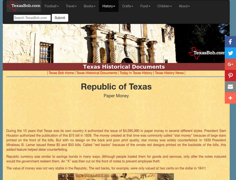 Republic of Texas: Paper Money Handout Republic of Texas: Paper Money Handout