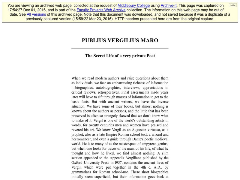 Middlebury College: Publius Vergilius Maro Handout Middlebury College: Publius Vergilius Maro Handout