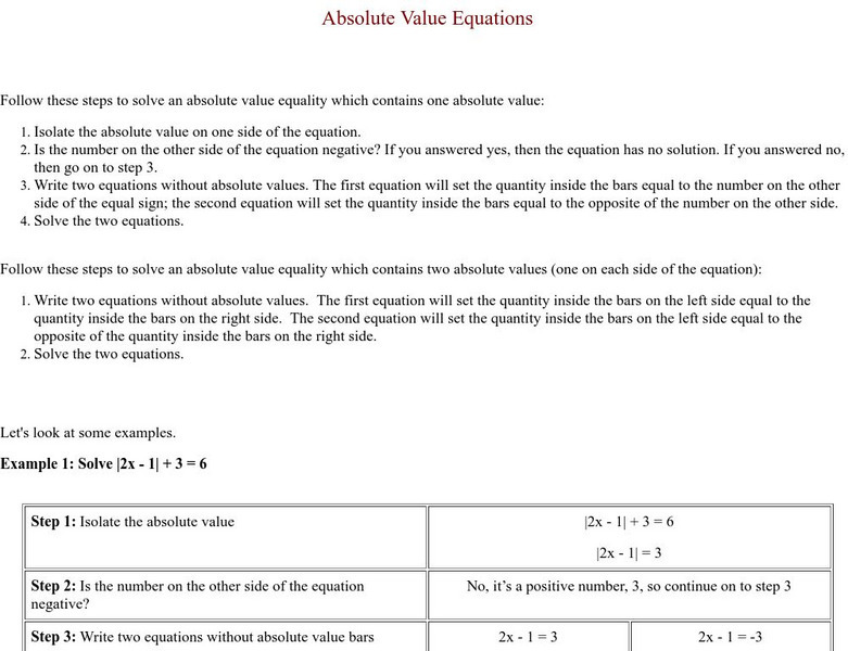 University of Missouri St. Louis: Absolute Value Equations Handout University of Missouri St. Louis: Absolute Value Equations Handout