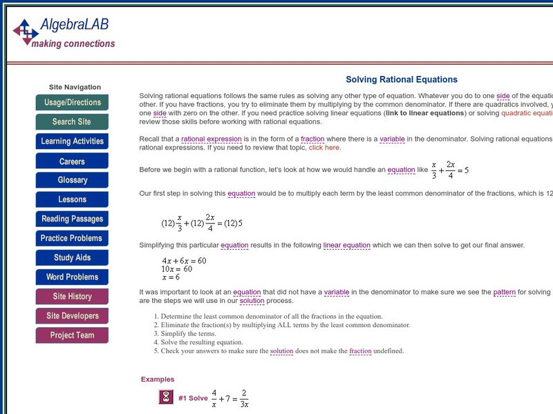 Mainland High School: Algebra Lab: Solving Rational Equations Activity Mainland High School: Algebra Lab: Solving Rational Equations Activity
