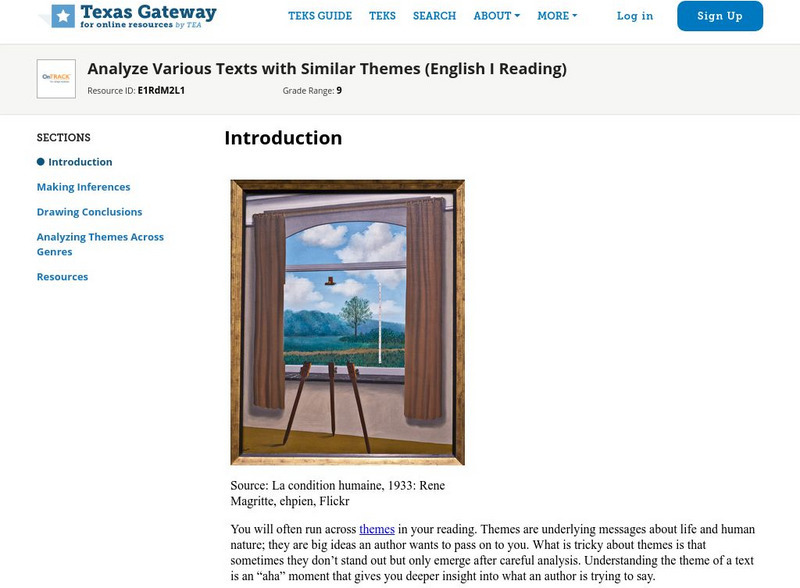 Texas Gateway: Analyze Various Texts With Similar Themes (English I Reading) Unit Plan Texas Gateway: Analyze Various Texts With Similar Themes (English I Reading) Unit Plan