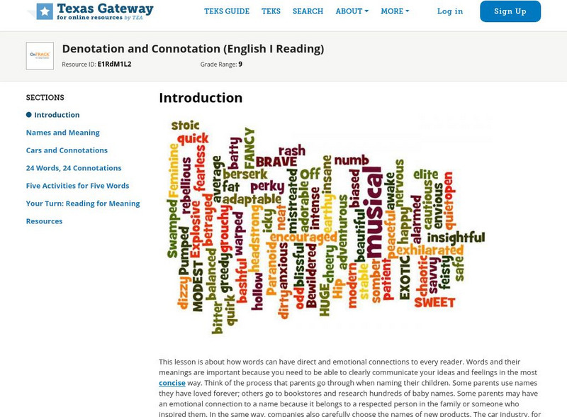 Texas Gateway: Denotation and Connotation (English I Reading) Unit Plan Texas Gateway: Denotation and Connotation (English I Reading) Unit Plan