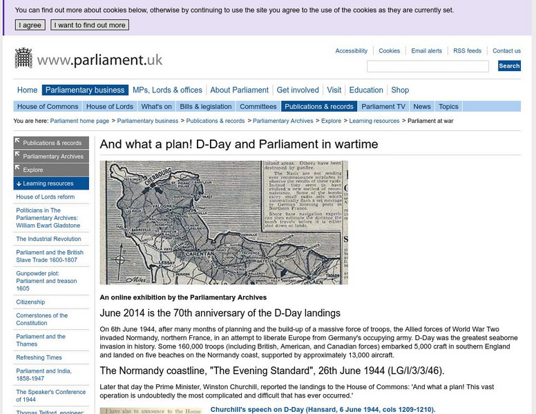 Uk Parliamentary Archives: And What a Plan! D Day and Parliament in Wartime Primary Uk Parliamentary Archives: And What a Plan! D Day and Parliament in Wartime Primary