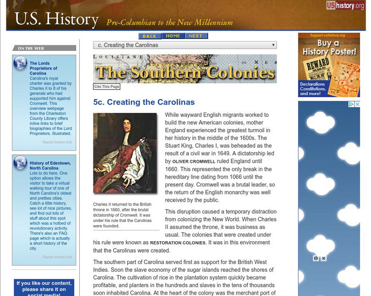 U.s. History: Southern Colonies: Creating the Carolinas Website U.s. History: Southern Colonies: Creating the Carolinas Website