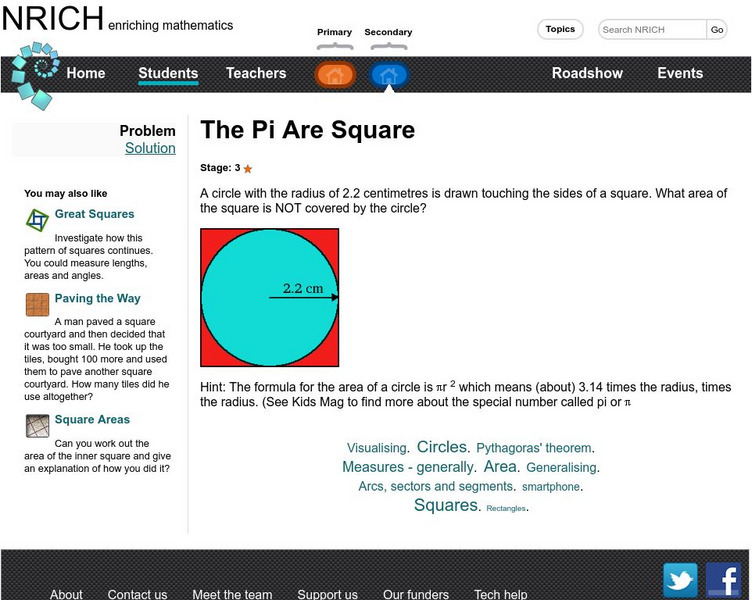 University of Cambridge: Nrich: The Pi Are Square Activity University of Cambridge: Nrich: The Pi Are Square Activity