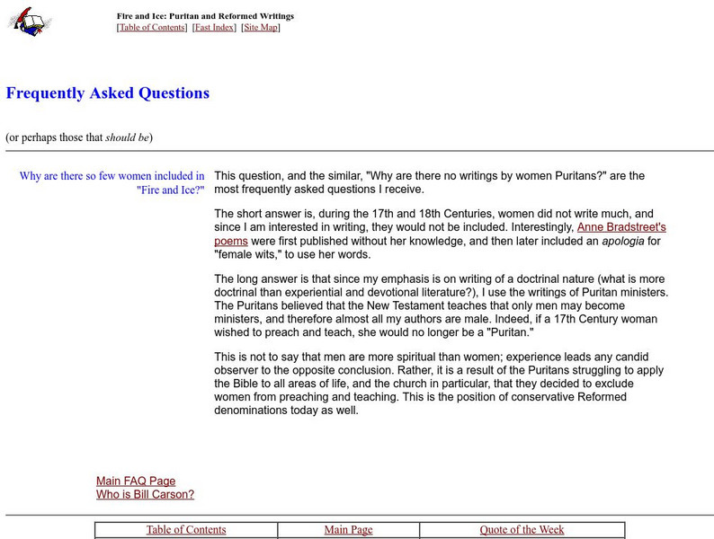 Puritan sermons.com: Fire and Ice Why So Few Women? Unit Plan Puritan sermons.com: Fire and Ice Why So Few Women? Unit Plan