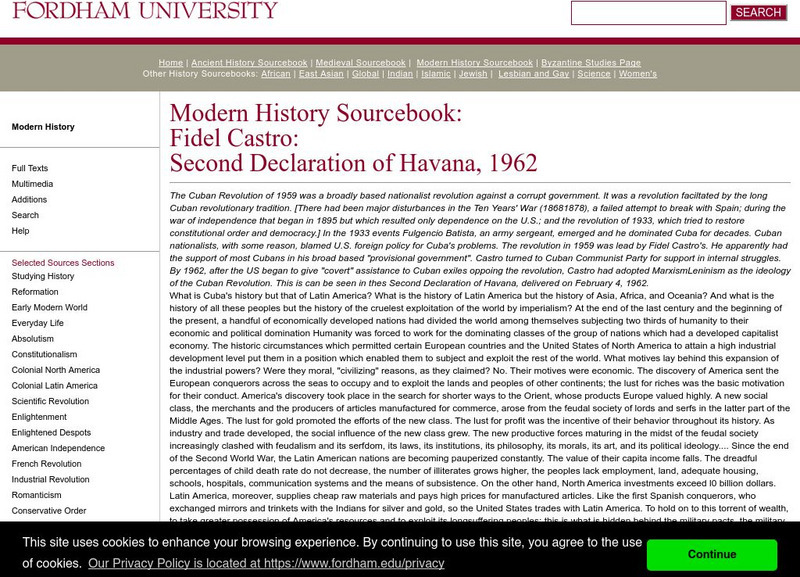 Fordham University: Modern History Sourcebook: Fidel Castro 2nd Declaration Handout Fordham University: Modern History Sourcebook: Fidel Castro 2nd Declaration Handout