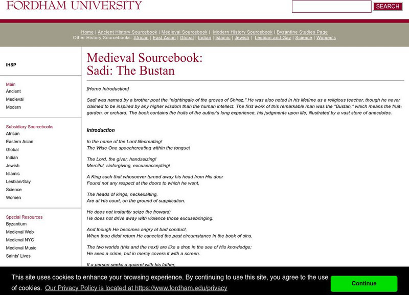 Fordham University: Medieval Sourcebook: Sadi eBook Fordham University: Medieval Sourcebook: Sadi eBook