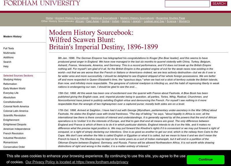 Fordham University: Modern History Sourcebook: W. S. Blunt Handout Fordham University: Modern History Sourcebook: W. S. Blunt Handout