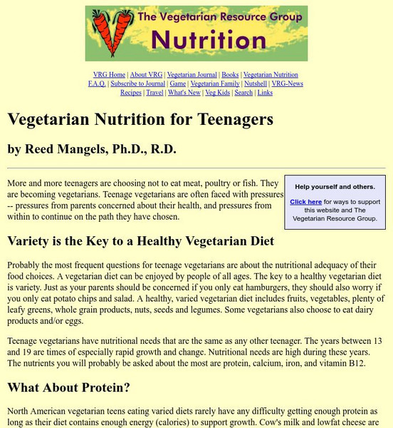 Vegetarian Nutrition for Teenagers Article Vegetarian Nutrition for Teenagers Article