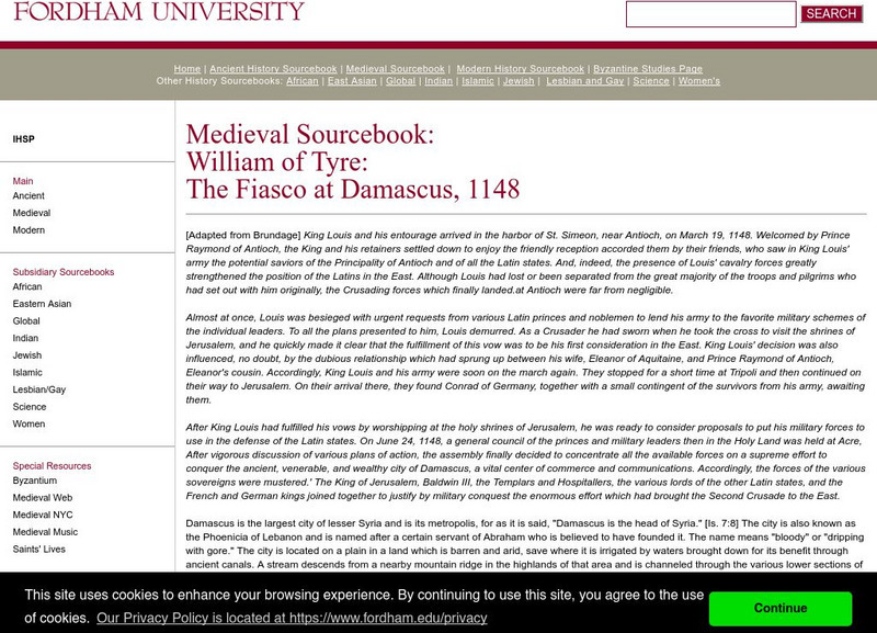 Fordham University: Medieval Sourcebook: The Fiasco at Damascus 1148 Website Fordham University: Medieval Sourcebook: The Fiasco at Damascus 1148 Website