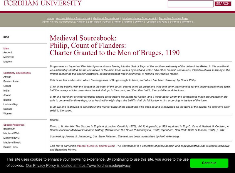 Fordham University: Medieval Sourcebook: Charter Granted to Bruges Handout Fordham University: Medieval Sourcebook: Charter Granted to Bruges Handout