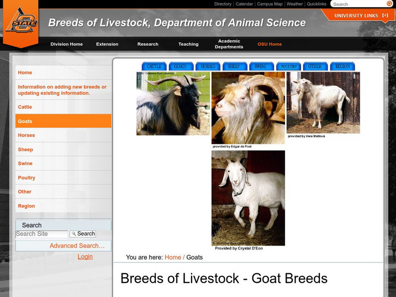 Oklahoma State University: Breeds of Livestock Goats Handout Oklahoma State University: Breeds of Livestock Goats Handout