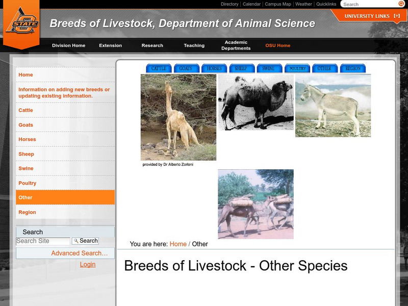 Oklahoma State Univ: Breeds of Livestock Other Species Handout Oklahoma State Univ: Breeds of Livestock Other Species Handout