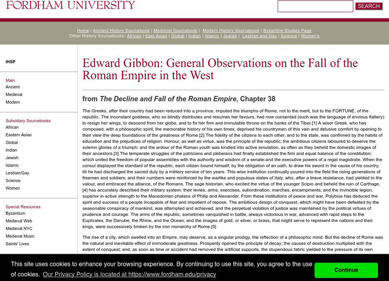 Fordham University: Medieval Sourcebook: Fall of the Roman Empire in the West eBook Fordham University: Medieval Sourcebook: Fall of the Roman Empire in the West eBook