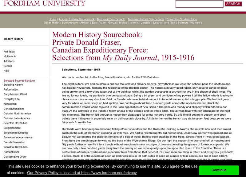 Fordham University: Modern History Sourcebook: Private Donald Fraser Primary Fordham University: Modern History Sourcebook: Private Donald Fraser Primary