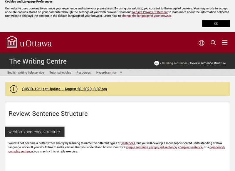 University of Ottawa: Sentence Structure Review Unknown Type University of Ottawa: Sentence Structure Review Unknown Type