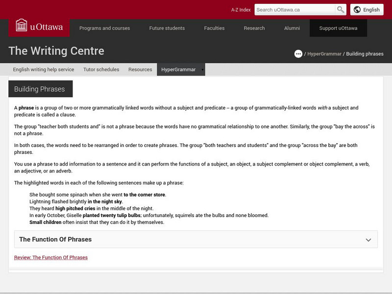 University of Ottawa: Building Phrases Handout University of Ottawa: Building Phrases Handout