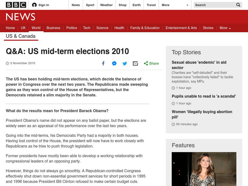 Bbc: Questions and Answers About 2010 Us Elections Handout