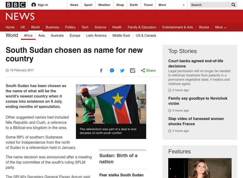 Bbc: South Sudan Chosen as Name for New Country Website Bbc: South Sudan Chosen as Name for New Country Website
