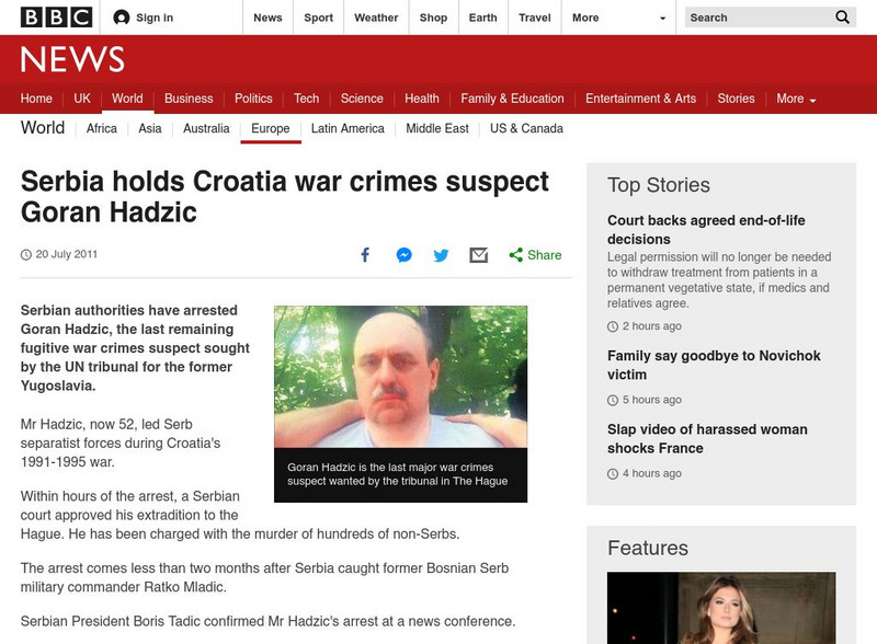 Bbc: Serbia Holds Croatia War Crimes Suspect Website