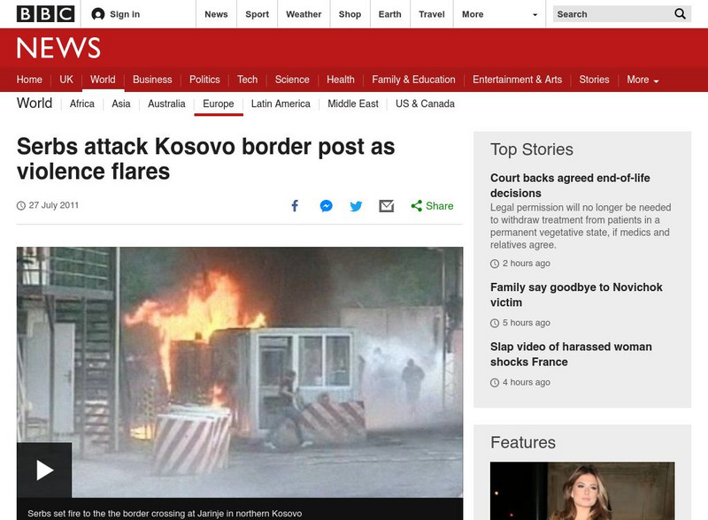 Bbc: Serbs Attack Kosovo Border Post Website
