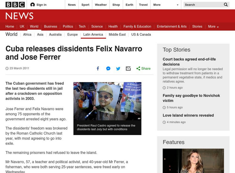 Bbc: Cuba Releases Dissidents Felix Navarro and Jose Ferrer Website