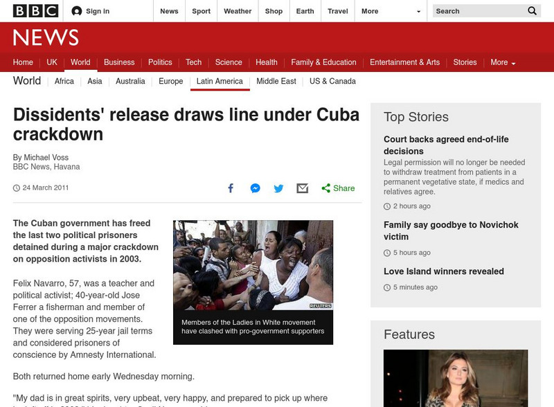 Bbc: Dissidents' Release Draws Line Under Cuba's Crackdown Website