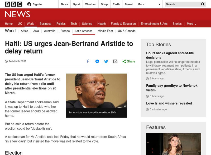 Bbc: Us Urges Aristide to Delay Return Website