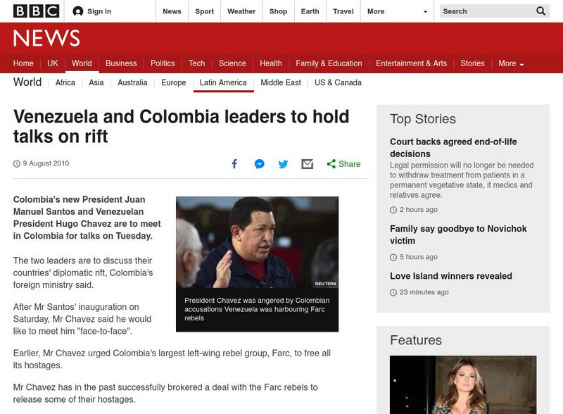 Bbc: Venezuela and Colombia Leaders to Hold Talks on Rift Website Bbc: Venezuela and Colombia Leaders to Hold Talks on Rift Website